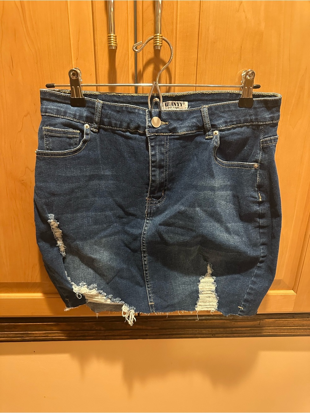 Distressed Blue Denim Mini Skirt